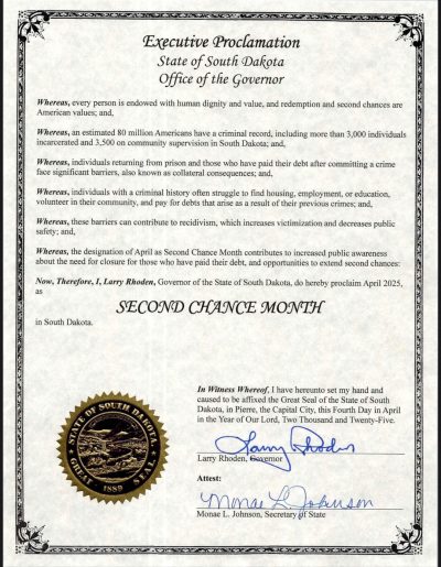 South Dakota Proclamation of Second Chance Month